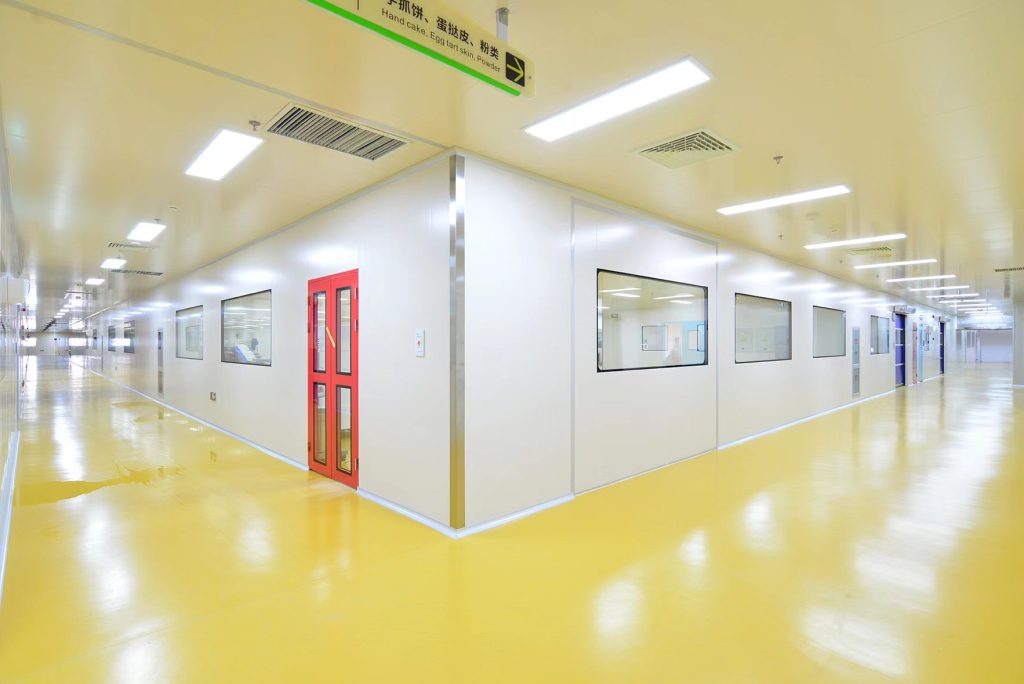 Bakery cleanroom corridor with panel walls and observation windows in Anhui