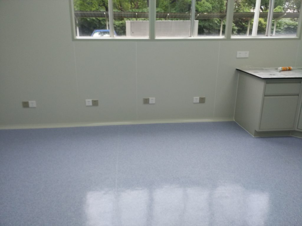 Cleanroom wall panels and observation windows at a Shanghai microbiology laboratory