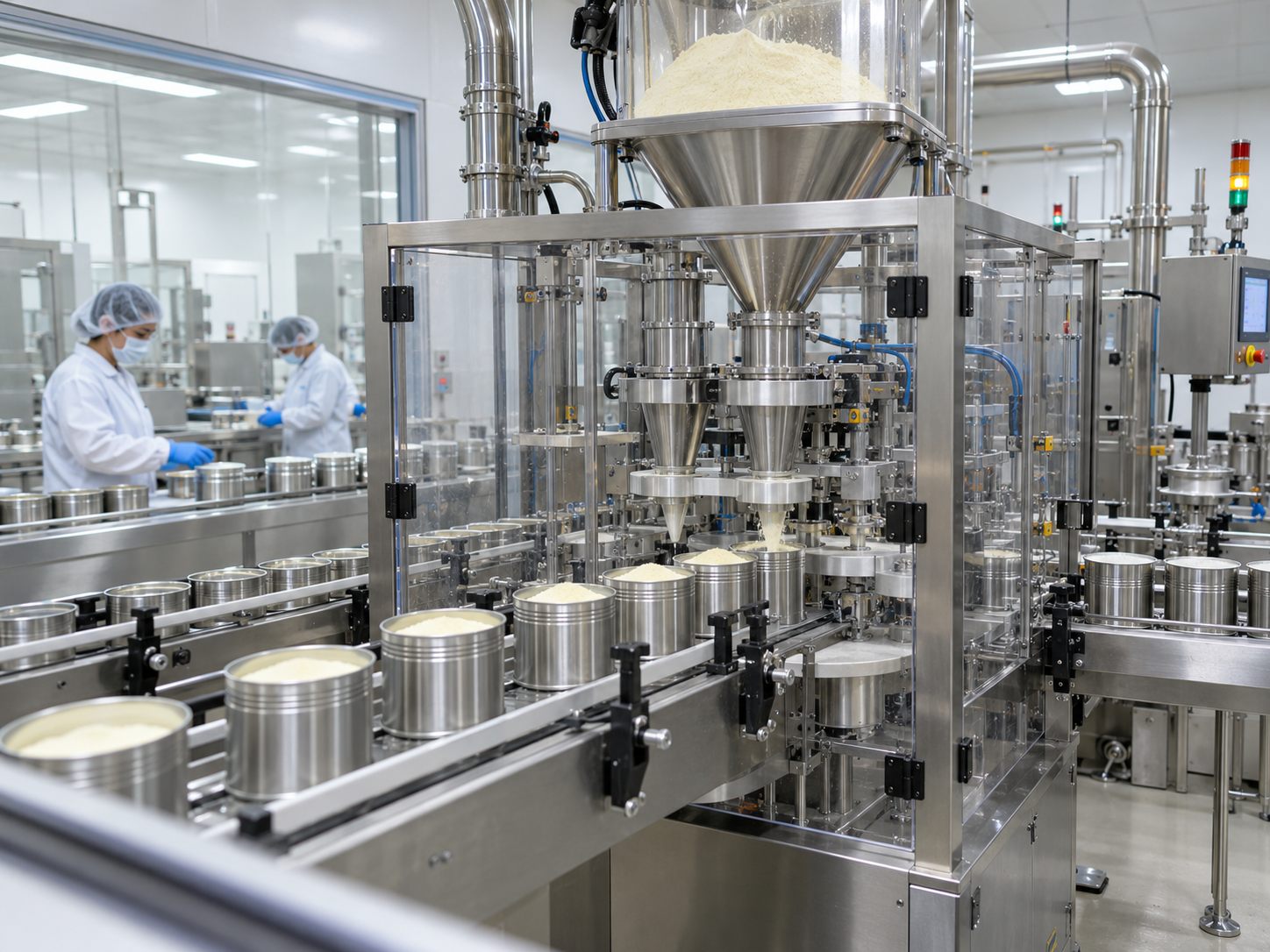 Enclosed nutrition powder tin filling and seaming line