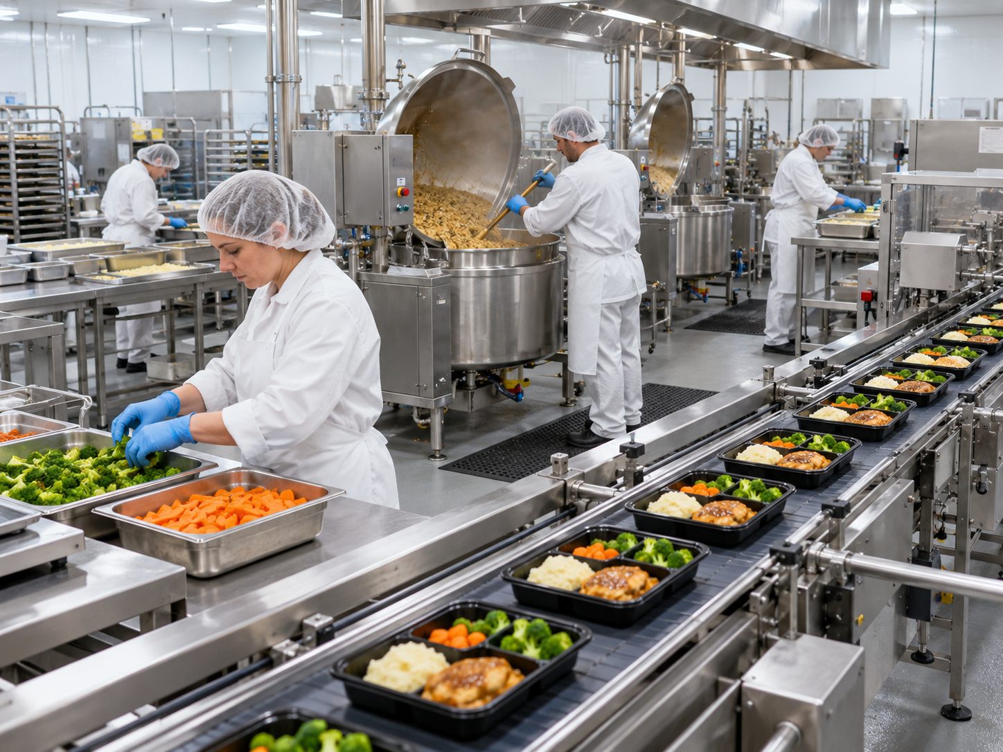 Meal preparation and tray packing in a central kitchen