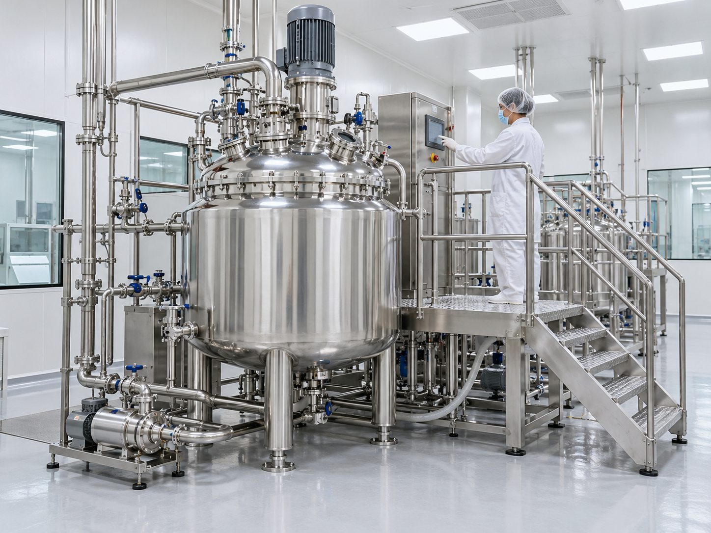 Mixing and emulsifying vessels in a skin-care production room