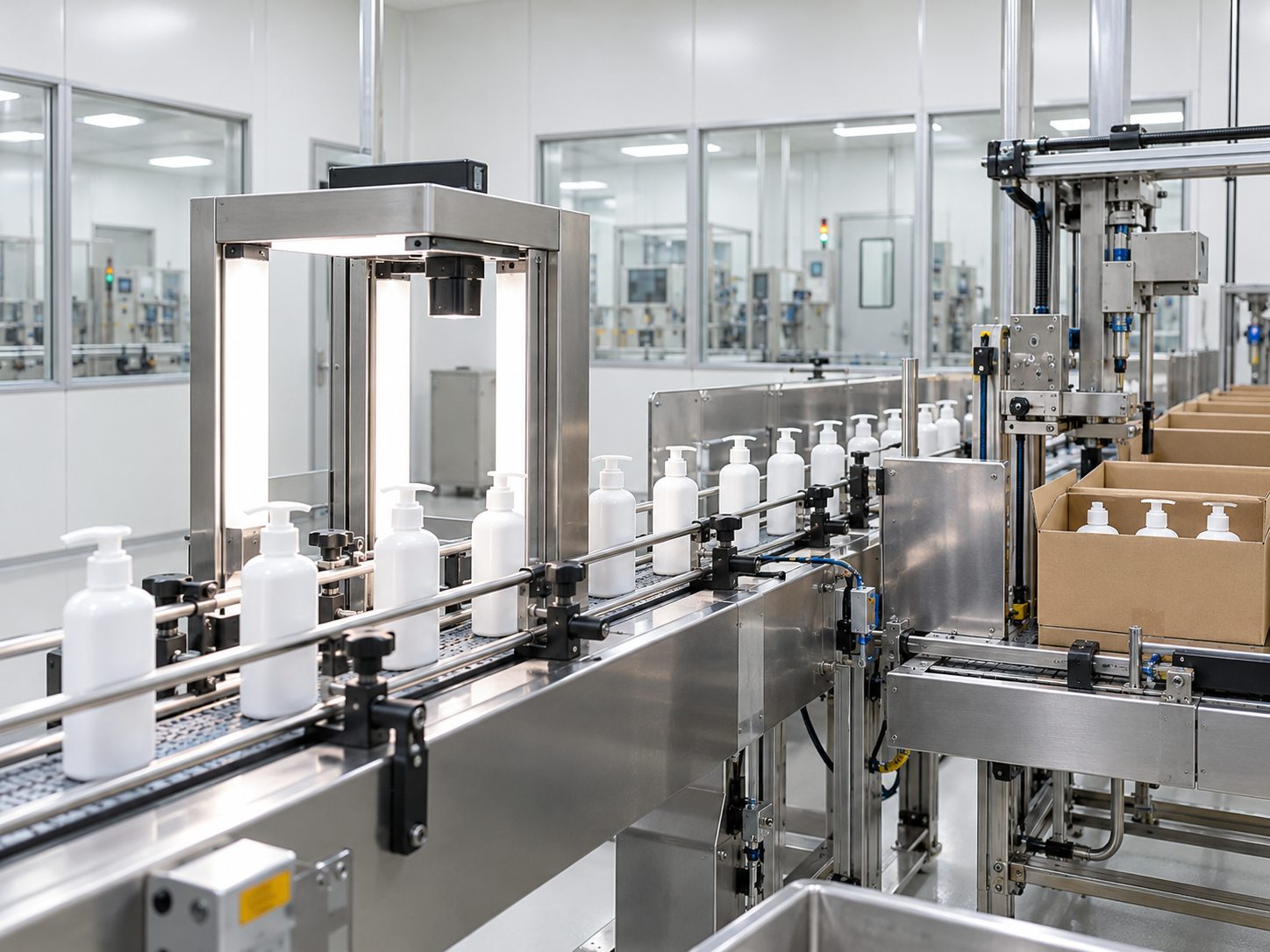 Personal-care bottle inspection and packing conveyor
