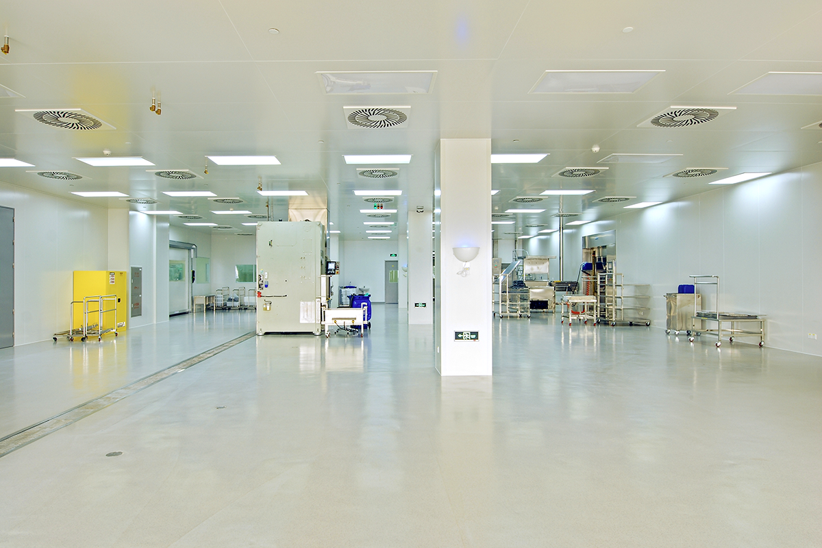 White panel walls, ceiling and equipment in a Shanghai pharmaceutical production room